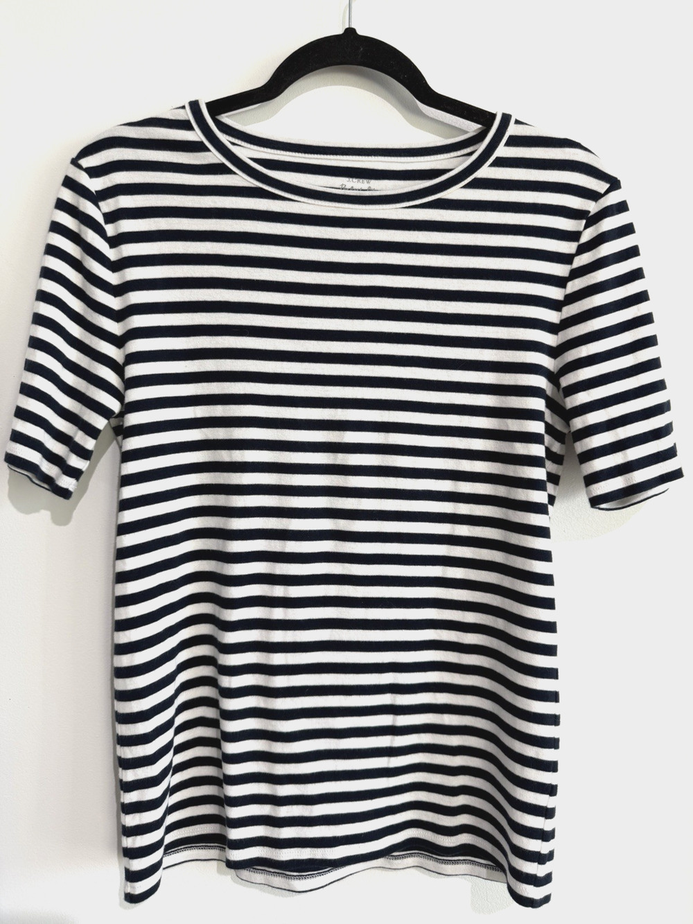 J. Crew Perfect Fit Navy Black white Stripe Cotton Crew Neck Tee- Size L